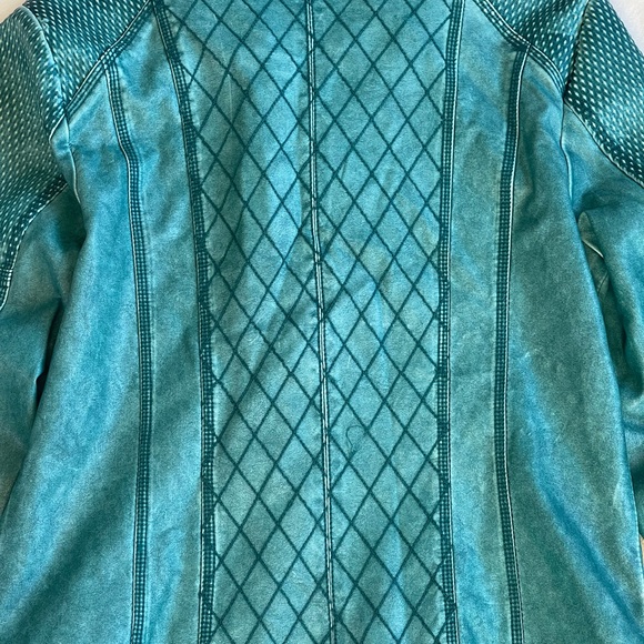 Blanc Noir turquoise teal faux leather moto jacket • size M - Picture 11 of 16